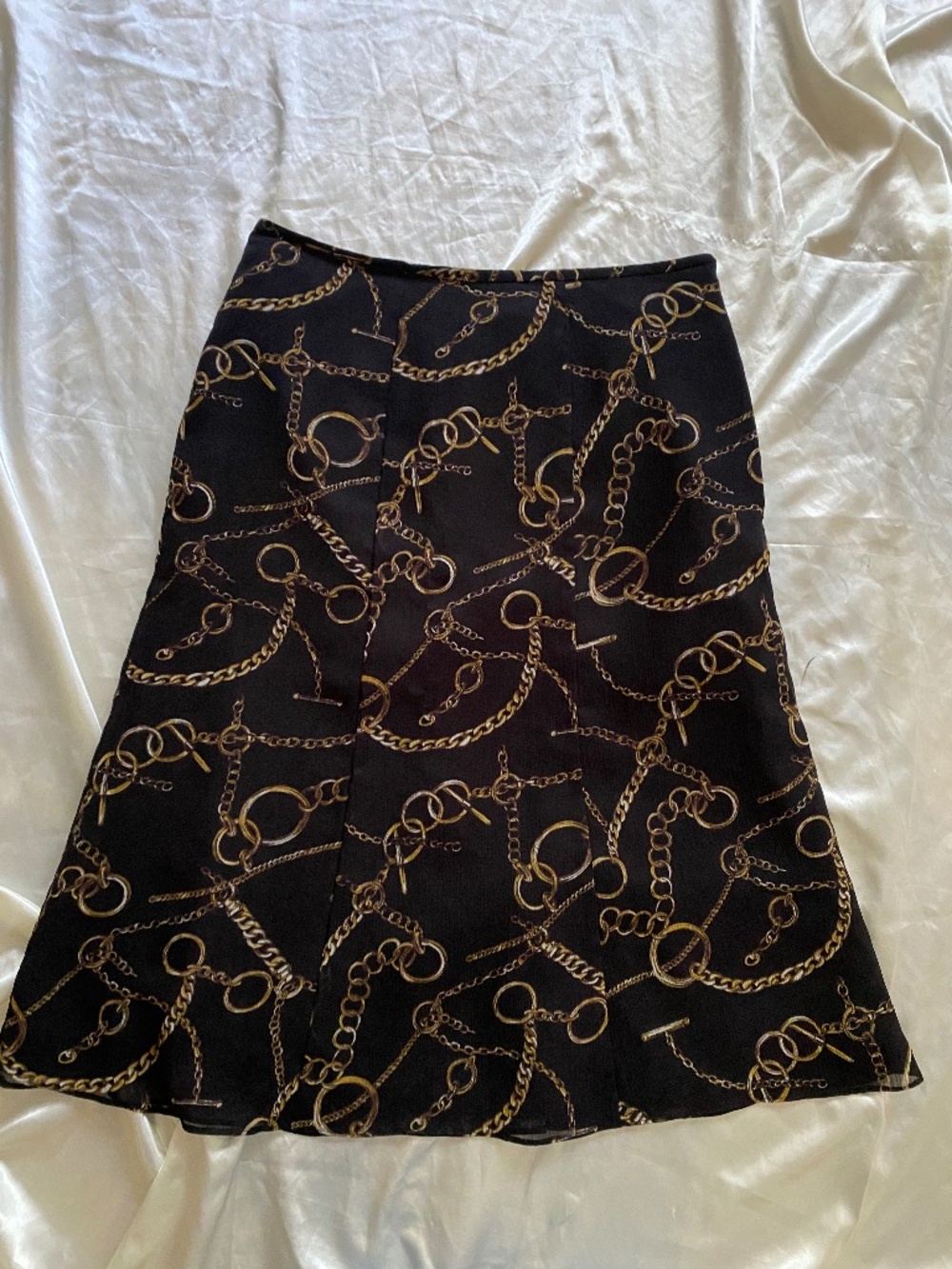 Vintage 1990s Brown Black Chain Link Printed Midi Skirt Equestrian Size 6